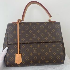 LV Cluny MM Monogram Canvas Top Handle Bag with Shoulder and Crossbody Strap